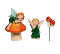 Rhawuy Fairy Garden Decor 3 - Piece Set | Mushroom Sculpture Made of Composite Material with Elf Boy Figurines | Weather - Tolerant Landscape Ornaments for Outdoor Gardens/Patios /