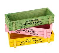 Rhawuy Wooden Succulent Plant Pots 3pcs Set | Home/Office/Garden Decor | Small Flower Pot for Cactus & Plants | Pine Wood Storage Box with 3 Colors