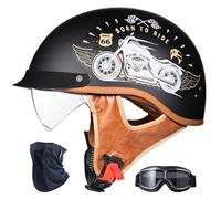 RHBDDHV Casque Bol Vintage Homologué ECE 22.06, Casque Moto Ouvert Léger avec Visière et Doublure Amovible pour Homme Femme, Scooter Moped Cruiser, M-XXL