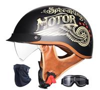 RHBDDHV Casque Bol Vintage Homologué ECE 22.06, Casque Moto Ouvert Léger avec Visière et Doublure Amovible pour Homme Femme, Scooter Moped Cruiser, M-XXL