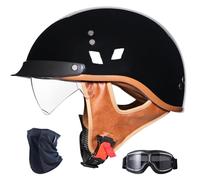 RHBDDHV Casque Bol Vintage Homologué ECE 22.06, Casque Moto Ouvert Léger avec Visière et Doublure Amovible pour Homme Femme, Scooter Moped Cruiser, M-XXL