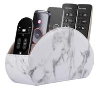 RHCSZ Support de télécommande en cuir avec 5 compartiments pour télécommande, lunettes et lecteur multimédia, rangement pour stylos (blanc)