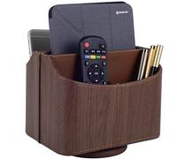 RHCSZ Support de télécommande TV pivotant à 360 degrés en cuir marron pour décoration de bureau et de maison (grain de bois foncé)