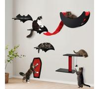 Rhdekoein Arbre a Chat Mural, Lot de 7 Étagères Murales pour Chat, Ensemble Mur d'escalade pour Chats Muraux Confortables en Peluche avec Griffoir, Cadeaux d'halloween