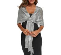 Rheane Châles métalliques étincelants avec boucle pour robes de soirée, fête de mariage, B. Argent/argent (avec boucle argentée), L