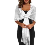 Rheane Châles métalliques étincelants avec boucle pour robes de soirée, fête de mariage, F. Blanc/argent (avec boucle argentée), L