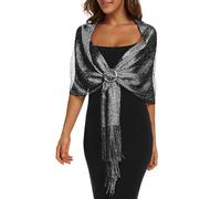 Rheane Châles métalliques étincelants avec boucle pour robes de soirée, fête de mariage, I. Noir/argent (avec boucle noire), L