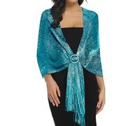 Rheane Shawls and Wraps for Women - Wedding, Evening Dresses, Formal Wear - Fall Sheer 2024 (Teal With Teal Glitter)