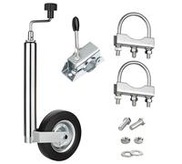 RheinParts Roue jockey en caoutchouc plein en acier galvanisé avec support de serrage et colliers de serrage pour timon rond avec vis de fixation réglables en hauteur 150 kg Charge d'appui pour