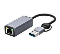 Rheross 1 adaptateur réseau USB type C Ethernet à double tête USB Type-C vers RJ45 1000 Mbps pour ordinateur portable de bureau