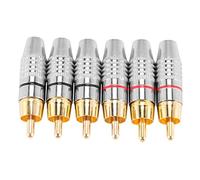 Rheross Adaptateur RCA Mâle, Connecteur Audio à Souder Plaqué Or Phono, Haut de Gamme - Pack de 6, Argent