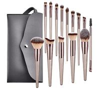 Rheross Lot de 14 pinceaux de maquillage de qualité supérieure avec manche en bois, poudre libre, fard à joues, fond de teint, contour, pinceau pour les yeux