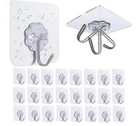 Rhimooay 25 Pièces Crochets Adhesifs extra forts sans perçage, crochet adhesif mural autocollants transparents pour cuisine, salle de bain, mur et plafond