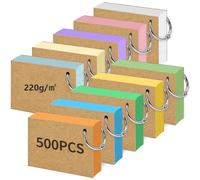 Rhimooay Paquet de 500 fiches A8 lignées, 220 g/m² fiches de vocabulaire et de reconnaissance avec 10 boucles de reliure et 20 feuilles de vélin pour apprendre le vocabulaire à la volée, 10 couleurs