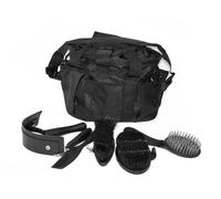 Rhinegold Sac de toilettage noir avec kit, coffret cadeau de toilettage équestre 7 pièces qui comprend tous les types de brosse en crin de cheval, peigne curry et cure-sabots avec un sac de toilettage