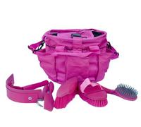 Rhinegold Sac de toilettage rose avec kit, coffret cadeau de toilettage équestre 7 pièces qui comprend tous les types de brosse en crin de cheval, peigne curry et cure-sabots avec un sac de toilettage