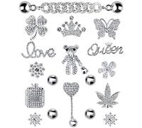 Rhinestone Bling Charms for Clog Shoes Decoration, Diamond Trend Designer Luxury Cute Weed Jewelry Shoe Accessories for Women Girl Gifts(silver)