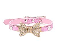 Rhinestone Bowknot Pet Collar Serpentine Gold Butterfly Dog Collar Leather Dog Leash Dog Collar Cats Collar (Pink X)