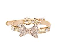 Rhinestone Bowknot Pet Collar Serpentine Gold Butterfly Dog Collar Leather Dog Leash Dog Collar Cats Collar (Gold X)