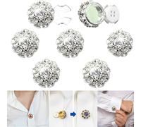 Rhinestone Button Covers,Detachable Clip On Button Covers,Garment Crystal Buttons,Women Men Suitable Clothing Embellishments (Silver)