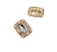 Rhinestone Button Lot de 4 boutons luxe ovales en strass, 24 x 20 mm, or, avec grandes perles, style vintage, brillant, à la mode, for couture(Clear)