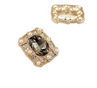Rhinestone Button Lot de 4 boutons luxe ovales en strass, 24 x 20 mm, or, avec grandes perles, style vintage, brillant, à la mode, for couture(Grey)