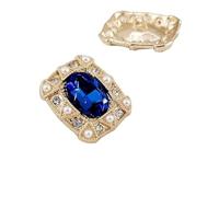 Rhinestone Button Lot de 4 boutons luxe ovales en strass, 24 x 20 mm, or, avec grandes perles, style vintage, brillant, à la mode, for couture(Blue)