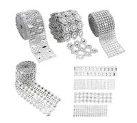 Rhinestone Cake Ribbon, Brilliant Shine Decoration Wrap, 70.87x1.57in 4 Roll Sparkling Crystal Trim with Flexible Adhesive Backing, Elegant Party Decor Design, Wedding Dessert Styling Use