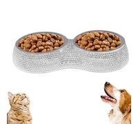 Rhinestone Cat Bowl - Double Dog Water Bowl, Small Dog Bowls | with Bling Rhinestones, Stainless Steel Pet Bowls for Puppies and Cats, Food and Water Feeder Supporting Clean Feeding, Portable &