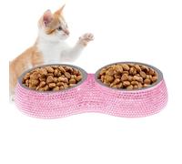 Rhinestone Cat Bowl - Double Dog Water Bowl, Small Dog Bowls | with Bling Rhinestones, Stainless Steel Pet Bowls for Puppies and Cats, Food and Water Feeder Supporting Clean Feeding, Portable &