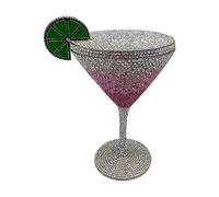 Rhinestone Clutch Evening Bag - Cocktail Glass Design with Shimmering Rhinestones | Leather and Glass Detachable Chain Purse for Weddings Parties Dinners Special Events Elegant Fashionable Accessory