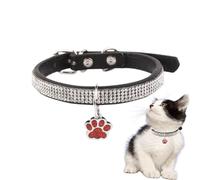 Rhinestone - Collier de chat réglable avec imprimé patte | Sparkly Rhinestone Pet Collar For Cats, Kittens, Small Dogs | Stylish Leather Pet Accessories In Black Or Pink, 22-28 cm
