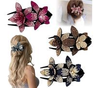 Rhinestone Double Flower Hair Clip for Womens Girls, Elegant Hair Dovetail Clips for Thick Long Hairs Accessories, Crystal Non-Slip Duckbill Hairpin for Parties,Wedding