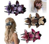 Rhinestone Double Flower Hair Clip for Womens Girls, Elegant Hair Dovetail Clips for Thick Long Hairs Accessories, Crystal Non-Slip Duckbill Hairpin for Parties,Wedding