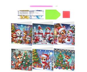 Rhinestone Greeting Cards, Christmas Postcards, 6 Pieces Sparkling Design