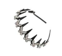 Rhinestone Headband Wavy Non-Slip - Butterfly Fine Comb Teeth Shiny Crystal