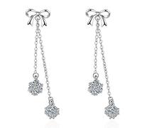 Rhinestone Pendant Earring，Fashion Shiny Zircon Bowknot Birthday Gift 925 Ladies`Long Stud Earrings Jewelry/925