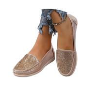 Rhinestone Women's Sparkly Orthopedic Loafers, Glitter Slip on Shoes, Comfortable Daily Shoes for Women, Stylish Elegant for Daily Wear Commute (Gold,40)