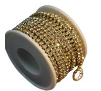 Rhinestones Chain Roll Tassel 3/10Yard Crystal Ribbon Strass Banding Sew On Gold Rhinestone Trim Strip Cup Chains For Needlework(Crystal with Gold,10YARD PER ROLL_SS6)