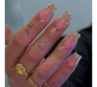 Rhinestones Conseil français presse sur les ongles forme carrée ensemble faux ongles 24 pcs ACRYLIC ARTIFINE UNITÉS POUR FEMME DÉCORATION ART