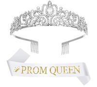 Rhinestones King Queen Crowns & Sashes Set Birthday Prom Party Accessories Crownpieces Crystal Tiaras Crowns Shoulder Wrap Party Accessories
