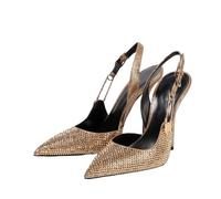 Rhinestones Sequined Buckle Women Pumps Elegant Pointed Toe Slingbacks Stiletto High Heels Spring Summer Fashion Shoes(Gold,36)