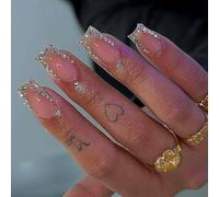 RHINESTONS PRESSE DE TIP Français Sur Des Ongles Square Shape Faux Nails Set 24 PC