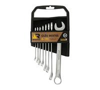 Rhino - Clés mixtes, Lot de 8 clés mixte/Jeu de 8 clés de serrrage, clé à anneau et à fourches combinés - Fabriqué en Acier (Chrome Vanadium) - Haute qualité - Diamètre : 8 à 19 mm - Garantie à vie