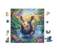 Rhino Forêt avec Cascade 100 Pièces Puzzle Expert Confirmé en Carton Épais sans Déformation Très Difficile Motif Complexe Cadeau Fête des Pères Premium 28x28cm