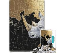 Rhino Gold Abstract Puzzle en Bois 1000 pièces | À la maison : Puzzle pour passionné : cadeau puzzle pour adulte, activité à partager en famille.