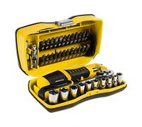RHINO - Jeux de douilles, Coffret de vissage 39 pièces avec clé à cliquet + tournevis porte-embouts / porte-douilles - Chrome vanadium - Garantie 5 ans - 9 douilles & 24 embouts (Plats, PH, PZ, T, H)