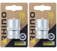 RHINO - Jeux de douilles - Douille hexagonale, courte métrique - 6 pans - Diam. 18 mm - Carré d'entrainement 1/2'' - Haute qualité (Chrome Vanadium) - Garantie à vie - Plusieurs tailles disponibles