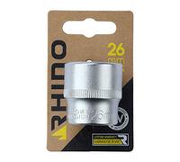 RHINO - Jeux de douilles - Douille hexagonale, courte métrique - 6 pans - Diam. 26 mm - Carré d'entrainement 1/2'' - Haute qualité (Chrome Vanadium) - Garantie à vie - Plusieurs tailles disponibles