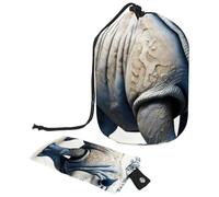 Rhino Pattern 61 Trousse de maquillage de voyage pliable avec cordon de serrage pour femme, Motif rhinocéros, 9.9x6.9in/25.2x17.6cm;6x3.5in/15.2x8.8cm, Élégant